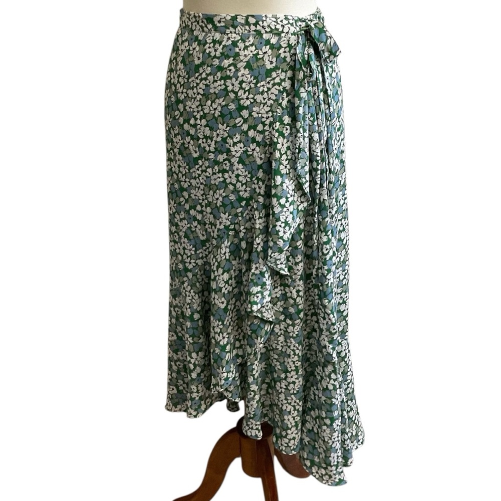 Max Studio Green Floral Faux Wrap Skirt - Size Medium